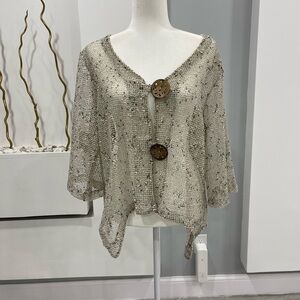 Nina Leonard Textured Beige Blouse with Button Detail